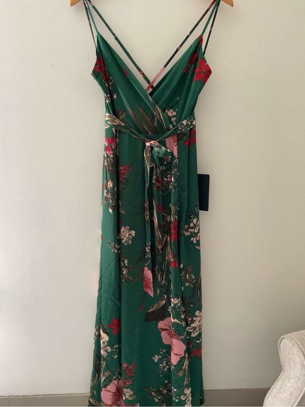 Lulus Still the One Emerald Green Floral Print Satin Backless Maxi Dress Event